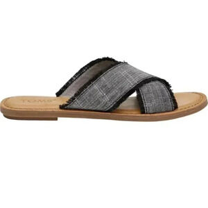 Toms Slub Chambray Viv Sandals Black Flats  Size 7